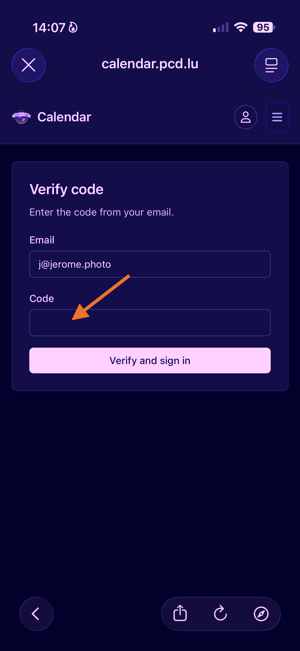 Magic code verification screen