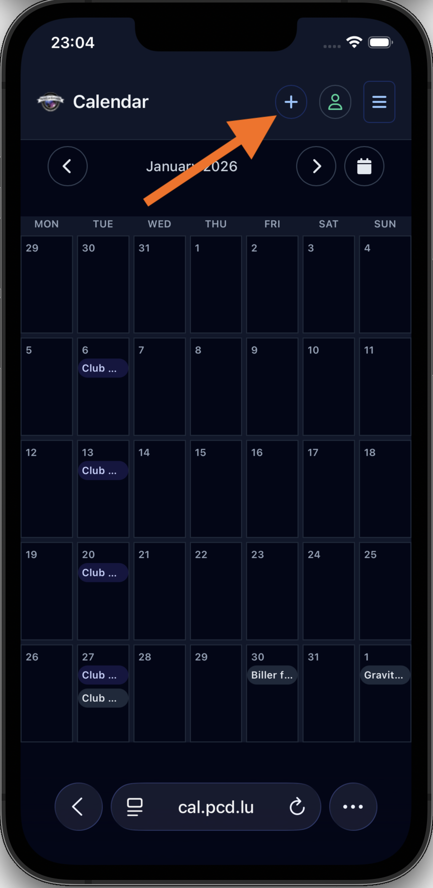 Participant using the plus button to add a studio event